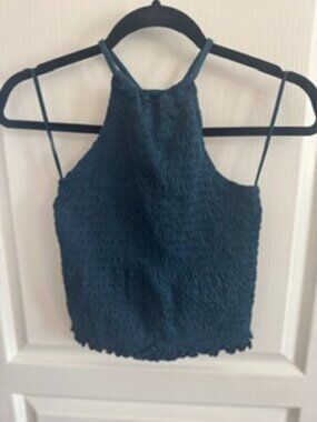 Old Navy Smocked Halter Crop Top – Teal Blue – Size Medium